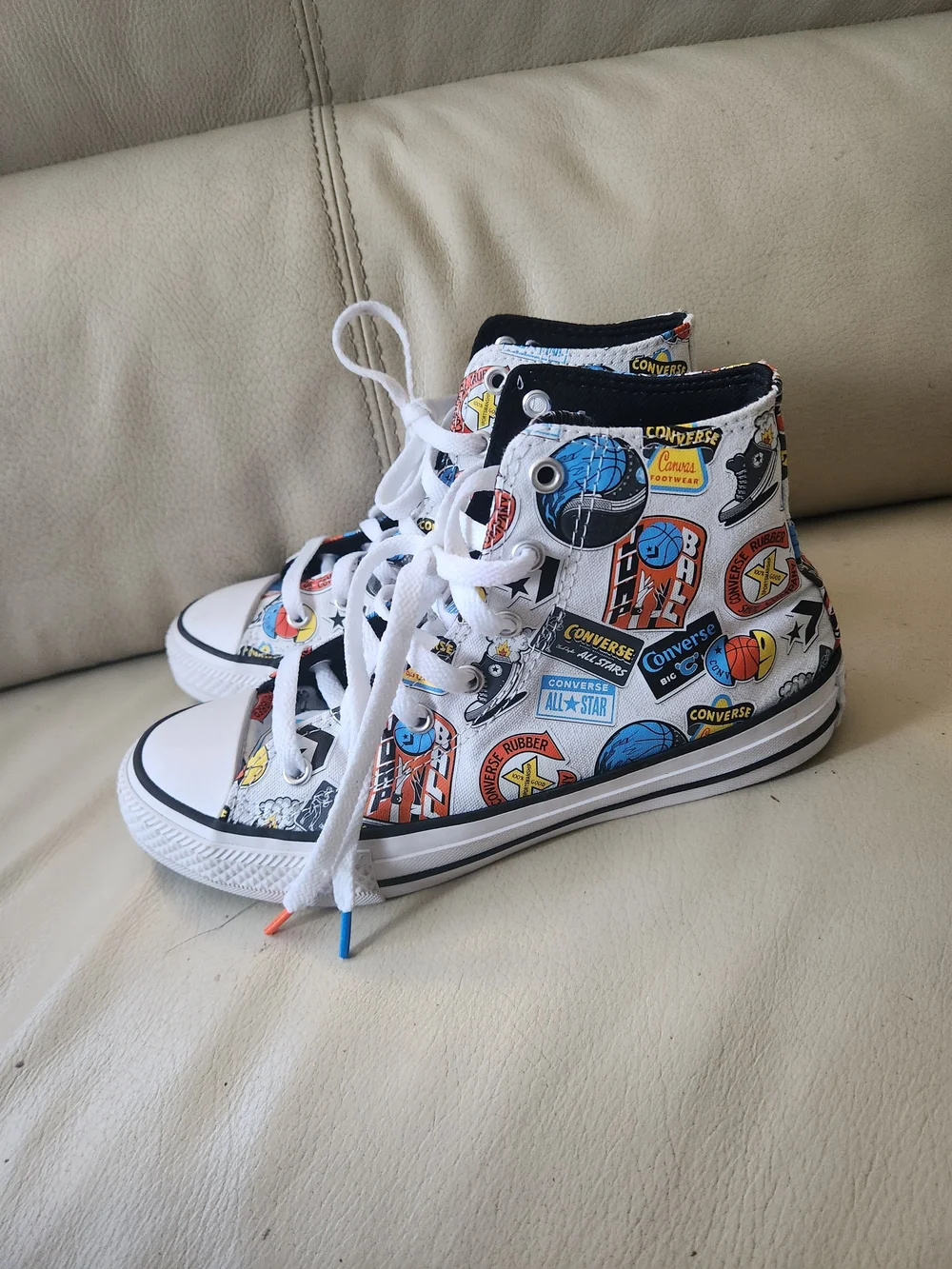 Converse Kids' High-Top Sneakers in White with Multicolor Comic Patches